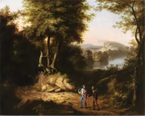 Hunters in a Landscape by Alvan Fisher Oil Painting