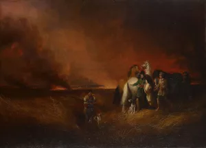 The Prairie on Fire by Alvan Fisher Oil Painting