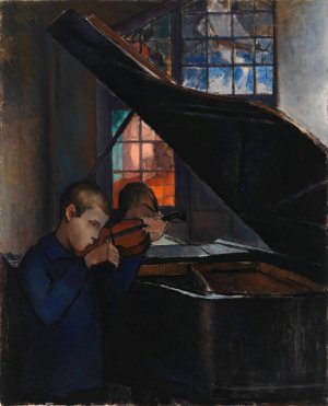 By The Grand Piano by Alvar Cawen Oil Painting