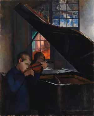 By The Grand Piano by Alvar Cawen Oil Painting
