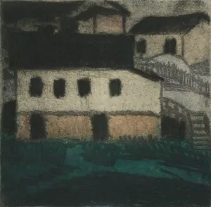 Houses on the beach by Alvar Cawen Oil Painting