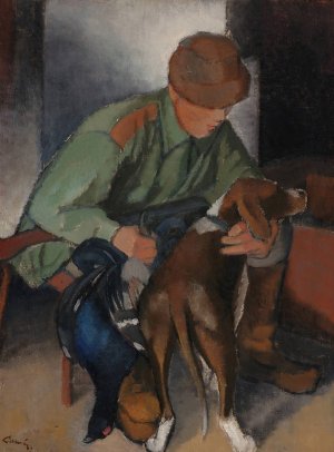 Hunter with His Hound by Alvar Cawen Oil Painting