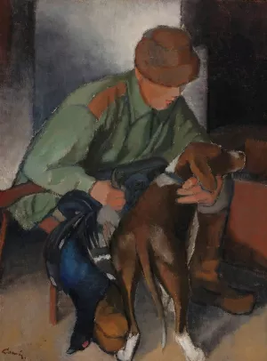 Hunter with His Hound by Alvar Cawen Oil Painting
