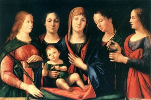 Mary and Child with Sts Mary Magdalene and Catherine Oil painting by Alvise Vivarini