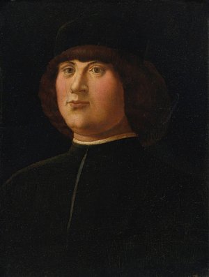 Portrait of a gentleman in a black cap with an elaborate zazzera by Alvise Vivarini Oil Painting