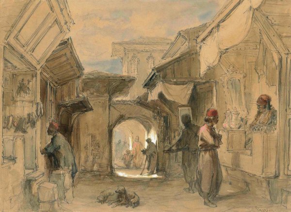 A Bazaar in Constantinople by Amadeo Preziosi - Hand-Painted Oil Painting Reproduction