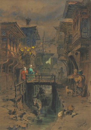 A Street in Old Istanbul by Amadeo Preziosi Oil Painting
