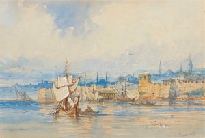 Fishing boats on the Sea of Marmara, at Kumkapi, Istanbul by Amadeo Preziosi Oil Painting