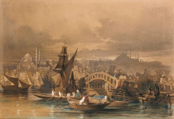 Galata bridge, Constantinople  by Amadeo Preziosi - Hand-Painted Oil Painting Reproduction