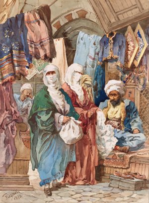 The Silk Bazaar by Amadeo Preziosi Oil Painting