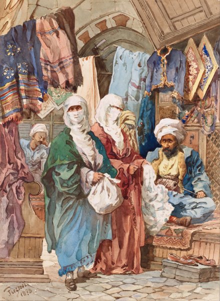 The Silk Bazaar by Amadeo Preziosi - Hand-Painted Oil Painting Reproduction