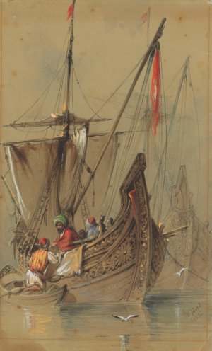Turkish Gemi Ships by Amadeo Preziosi Oil Painting