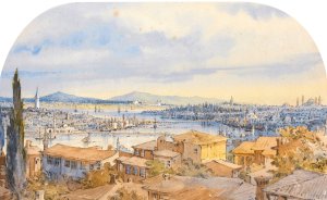 View of the golden horn by Amadeo Preziosi Oil Painting