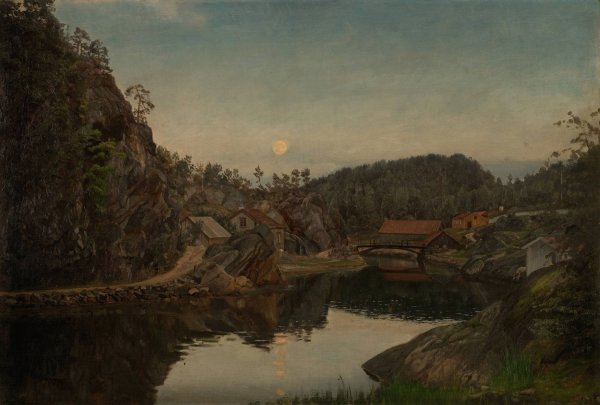 Aften. Mindalen, Risor  by Amaldus Nielsen - Hand-Painted Oil Painting Reproduction