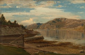 Aften ved aenes, Kvinnherred by Amaldus Nielsen Oil Painting