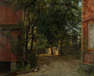 Aftenavisen kommer, Majorstuveien 8 by Amaldus Nielsen Oil Painting