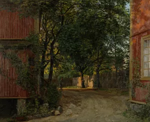 Aftenavisen kommer, Majorstuveien 8 Oil painting by Amaldus Nielsen
