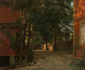 Aftenavisen kommer, Majorstuveien 8 Oil painting by Amaldus Nielsen