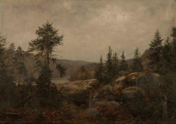 Duskregn. Garden Foss, Mandalselven  by Amaldus Nielsen - Hand-Painted Oil Painting Reproduction