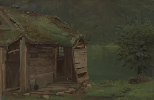 Farmhouse at Balestrand by Amaldus Nielsen Oil Painting