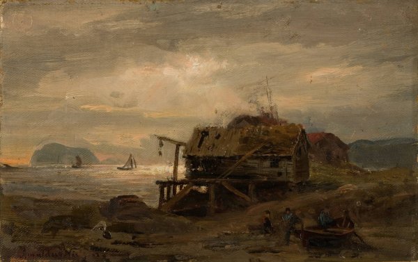 Main Product Photo of Fiskerhytter, Kinn  Painting by Amaldus Nielsen