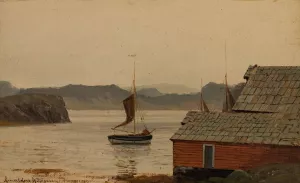 Fjordstudie Oil painting by Amaldus Nielsen