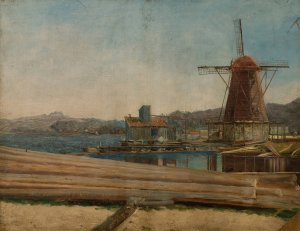 Garveriet, Mandal by Amaldus Nielsen Oil Painting