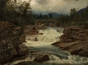 Hornindalsfossen, Nordfjord by Amaldus Nielsen Oil Painting