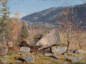 Hostdag. Bjelland, Mandal by Amaldus Nielsen Oil Painting