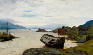 Jaktevrak, olve by Amaldus Nielsen Oil Painting