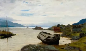 Jaktevrak, olve by Amaldus Nielsen Oil Painting