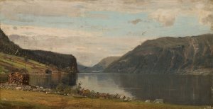 Kirkhorn. Hornindalsvann by Amaldus Nielsen Oil Painting