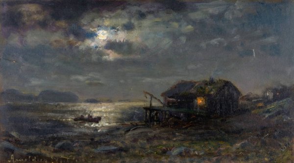 Maneskinn, Kinn  by Amaldus Nielsen - Hand-Painted Oil Painting Reproduction