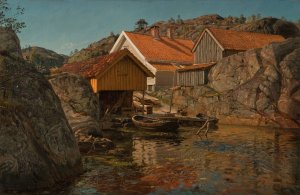 Mellom klipper. Mol, Ny-Hellesund by Amaldus Nielsen Oil Painting