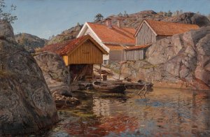 Mellom klipper. Mol, Ny-Hellesund by Amaldus Nielsen Oil Painting