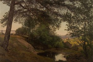 Mellom traerne. Lervik, Stord by Amaldus Nielsen Oil Painting