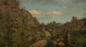 Morgenstemning ved Froislandsveien, Mandal Oil painting by Amaldus Nielsen