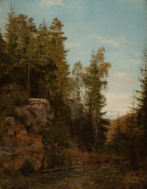 Skoginterior. Bjelland, Mandal by Amaldus Nielsen Oil Painting