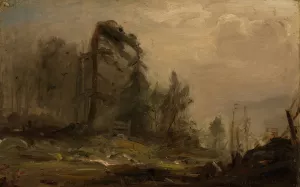 Skogparti i take by Amaldus Nielsen Oil Painting