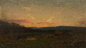 Solnedgang ved seteren Oil painting by Amaldus Nielsen