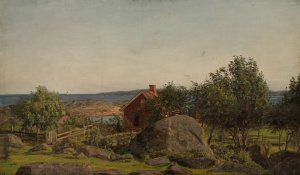 Sommeraften i skjaergarden by Amaldus Nielsen Oil Painting