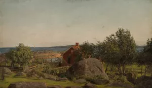 Sommeraften i skjaergarden by Amaldus Nielsen Oil Painting