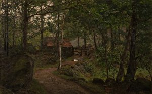 Under traerne, Hoven ved Mandal by Amaldus Nielsen Oil Painting