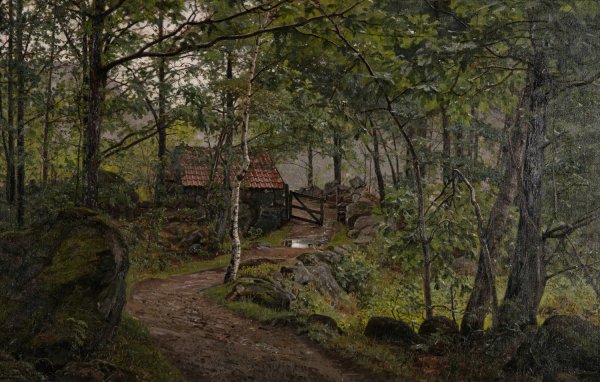 Under traerne, Hoven ved Mandal  by Amaldus Nielsen - Hand-Painted Oil Painting Reproduction