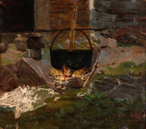 Vaskegryte by Amaldus Nielsen Oil Painting