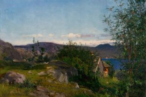 Ved Gjermundshavn, Hardanger Oil painting by Amaldus Nielsen