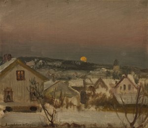 Vinteraften fra ateliervinduet by Amaldus Nielsen Oil Painting