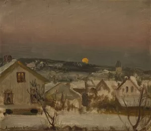 Vinteraften fra ateliervinduet by Amaldus Nielsen Oil Painting