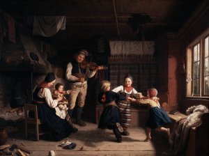 Sunday Evening in a Farmhouse in Dalarna by Amalia Lindegren Oil Painting