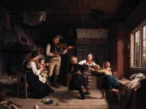 Sunday Evening in a Farmhouse in Dalarna by Amalia Lindegren Oil Painting